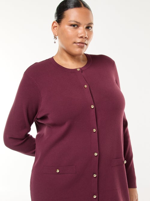 Vestido corto de punto fino con cuello en V y botones dorados - Kiabi