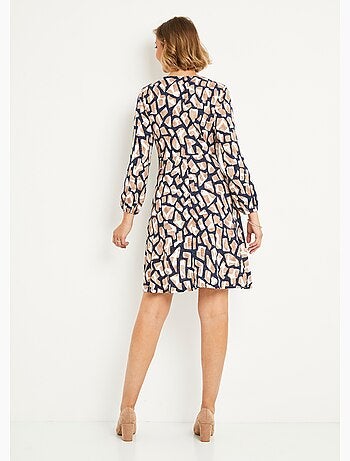 Vestido corto de punto gráfico con cuello en V - Afibel