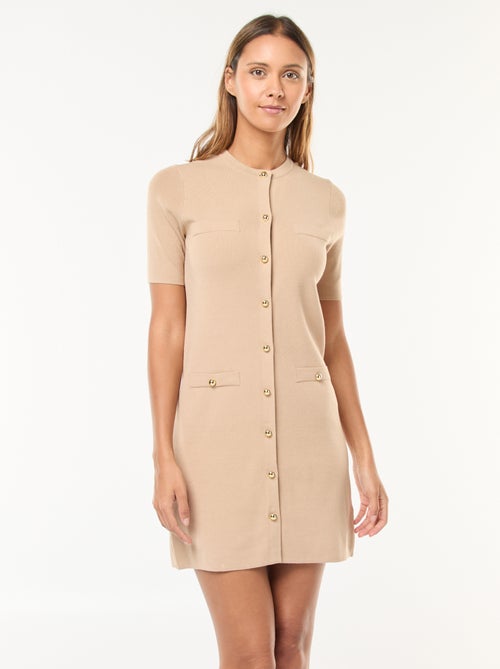 Vestido corto de punto grueso abotonado - Kiabi