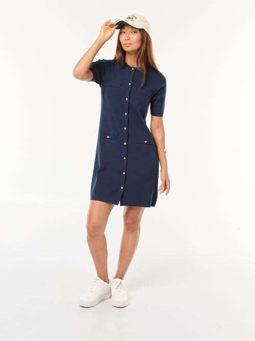 Vestido corto de punto grueso abotonado - Kiabi
