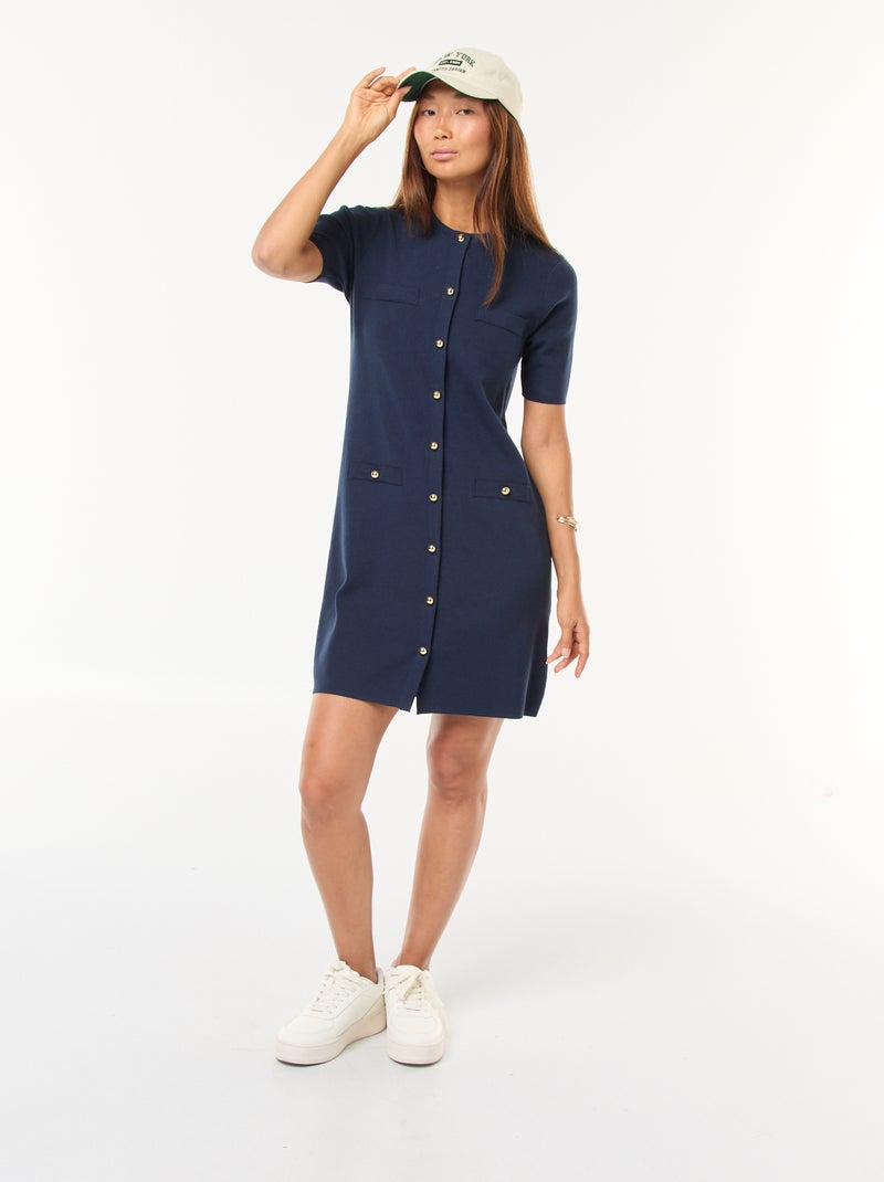 Vestido corto de punto grueso abotonado Negro - Kiabi