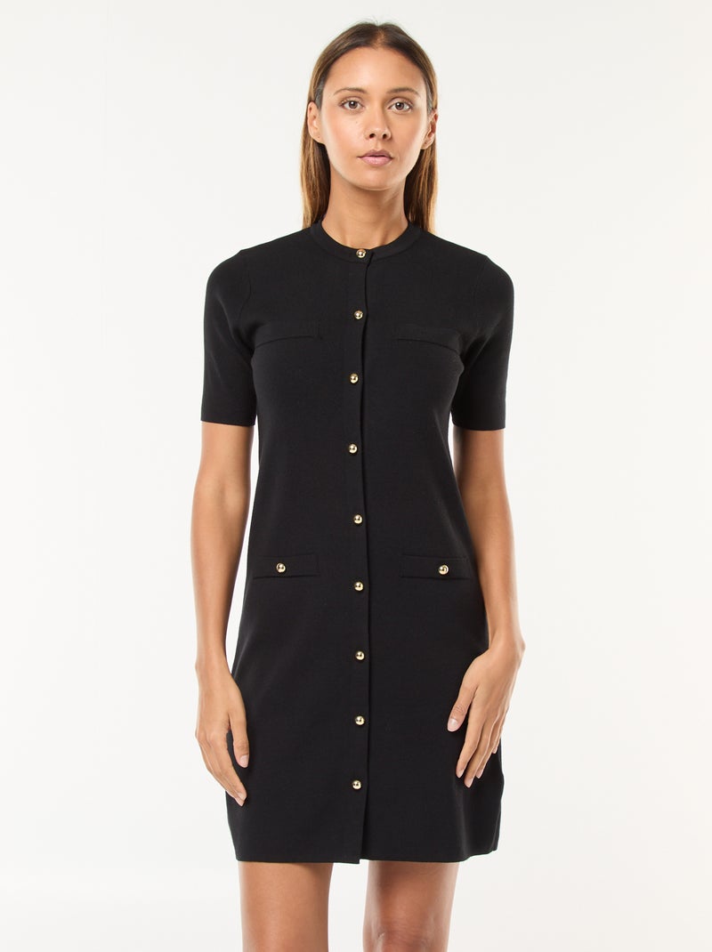 Vestido corto de punto grueso con botones Negro - Kiabi