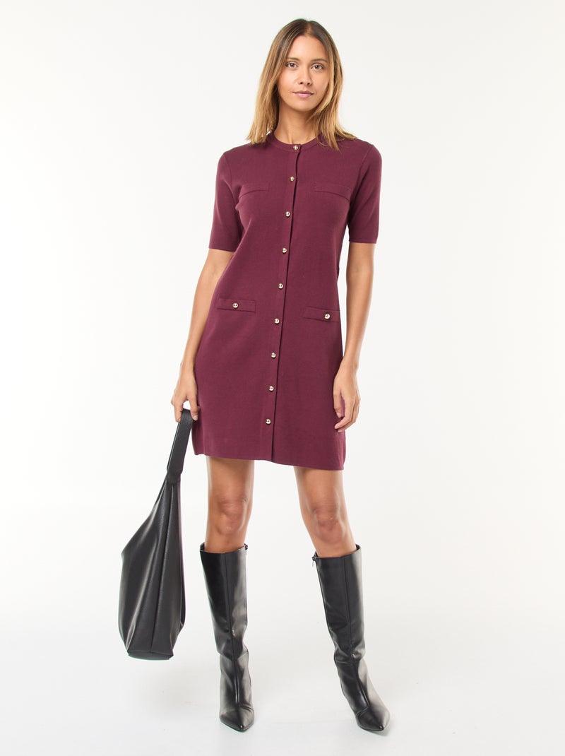 Vestido corto de punto grueso con botones Rojo - Kiabi