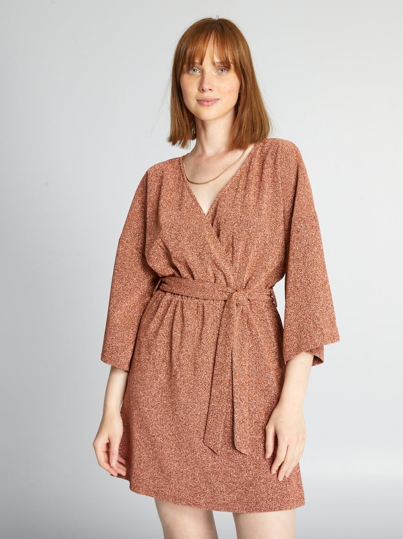 Vestido corto de punto irisado BEIGE - Kiabi