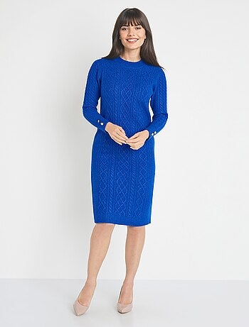 Vestido corto de punto liso con cuello redondo - Afibel