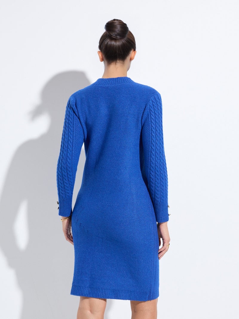Vestido corto de punto liso con cuello redondo - Afibel Azul - Kiabi
