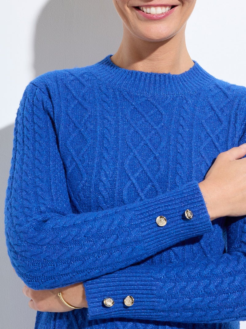 Vestido corto de punto liso con cuello redondo - Afibel Azul - Kiabi