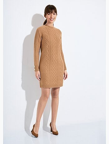 Vestido corto de punto liso con cuello redondo - Afibel