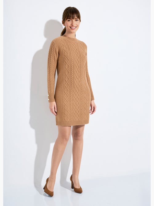 Vestido corto de punto liso con cuello redondo - Afibel - Kiabi