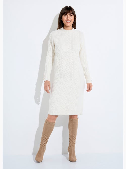 Vestido corto de punto liso con cuello redondo - Afibel - Kiabi