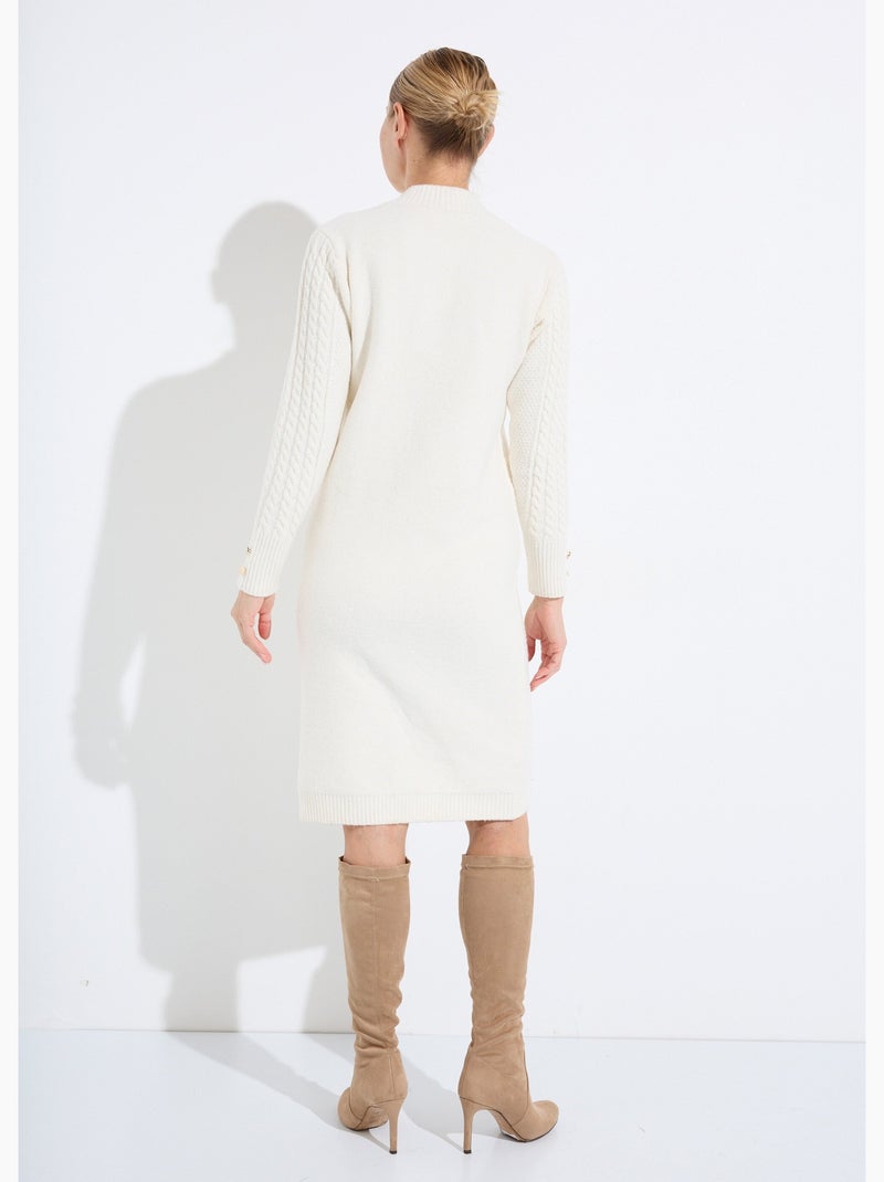 Vestido corto de punto liso con cuello redondo - Afibel Crudo - Kiabi