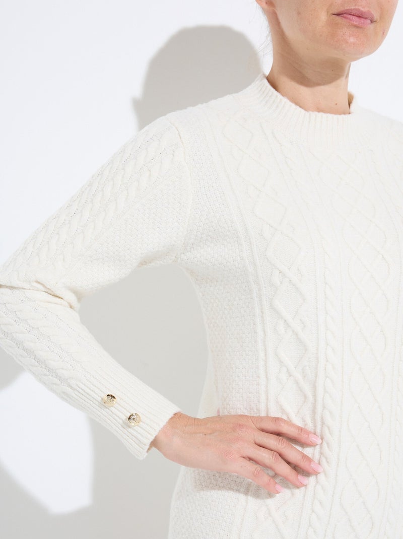 Vestido corto de punto liso con cuello redondo - Afibel Crudo - Kiabi