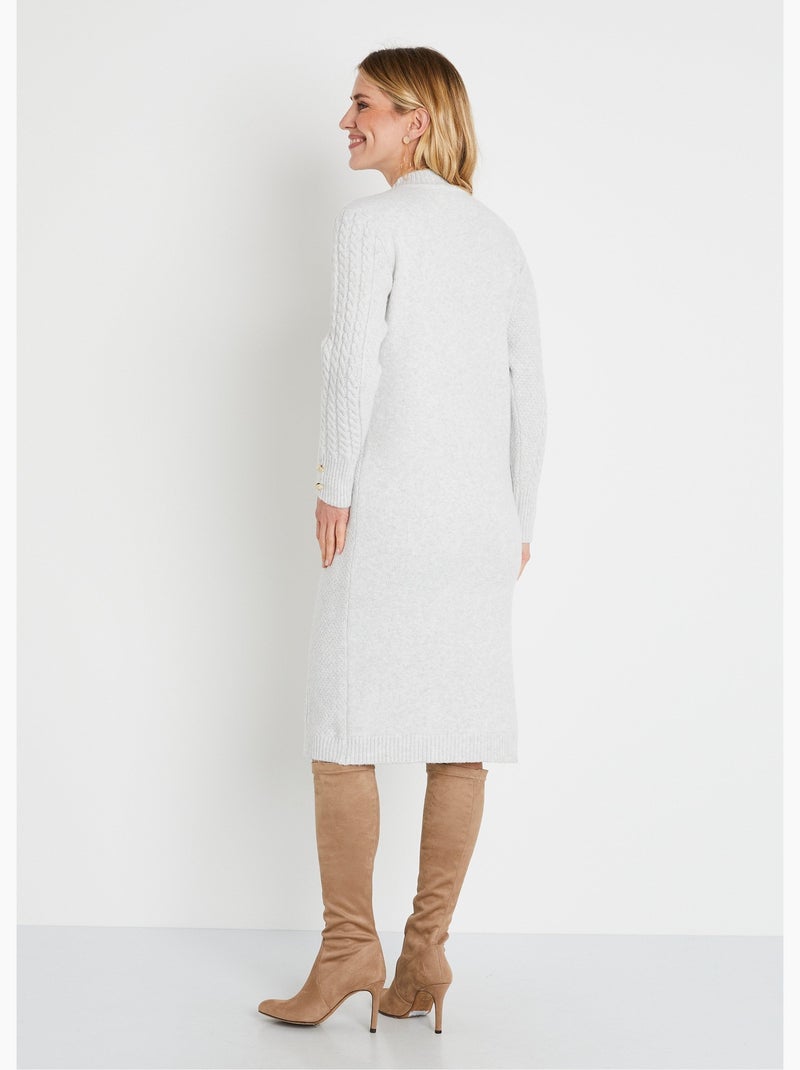 Vestido corto de punto liso con cuello redondo - Afibel Gris jaspeado - Kiabi