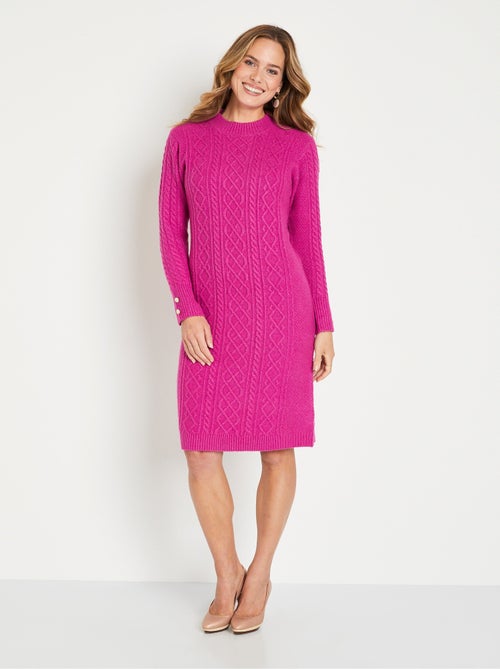 Vestido corto de punto liso con cuello redondo - Afibel - Kiabi