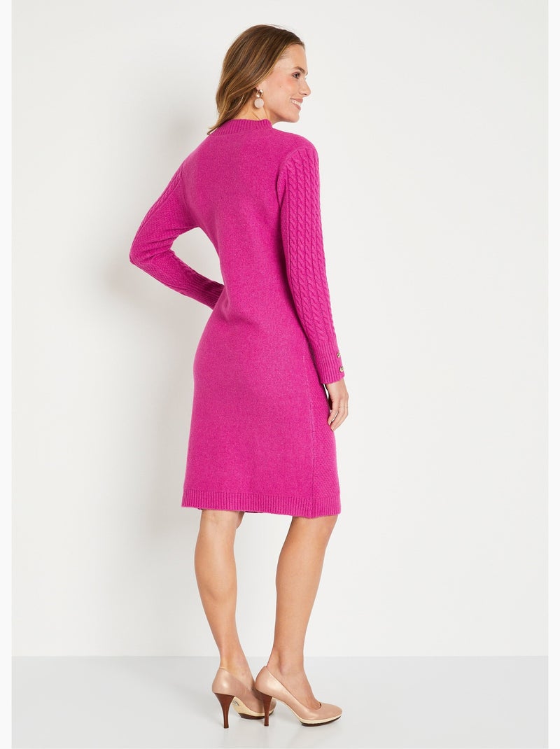 Vestido corto de punto liso con cuello redondo - Afibel Rosa - Kiabi