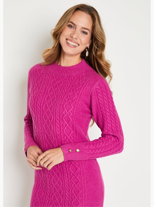 Vestido corto de punto liso con cuello redondo - Afibel - Kiabi