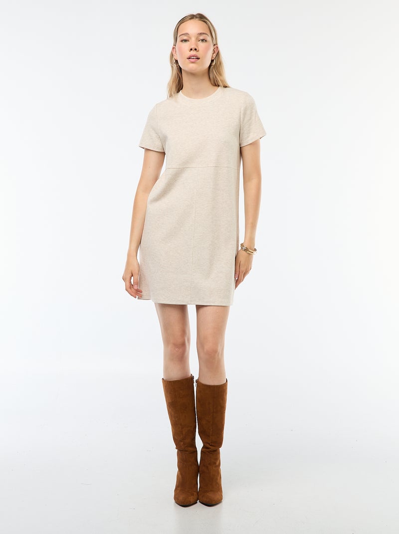 Vestido corto de punto suave acanalado Beige - Kiabi
