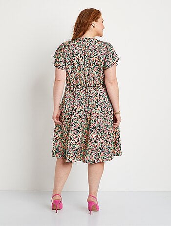 Vestido corto de raso floral con volantes - Afibel