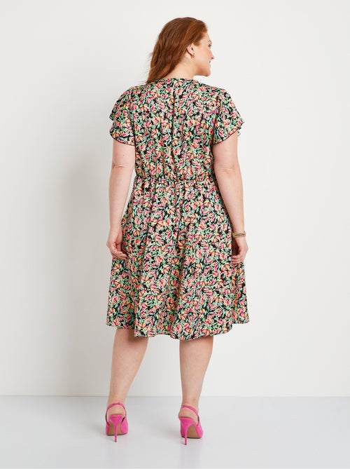 Vestido corto de raso floral con volantes - Afibel - Kiabi