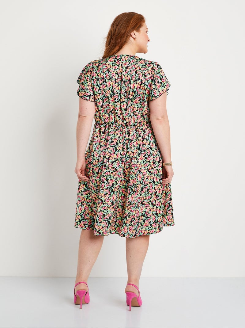 Vestido corto de raso floral con volantes - Afibel Verde - Kiabi