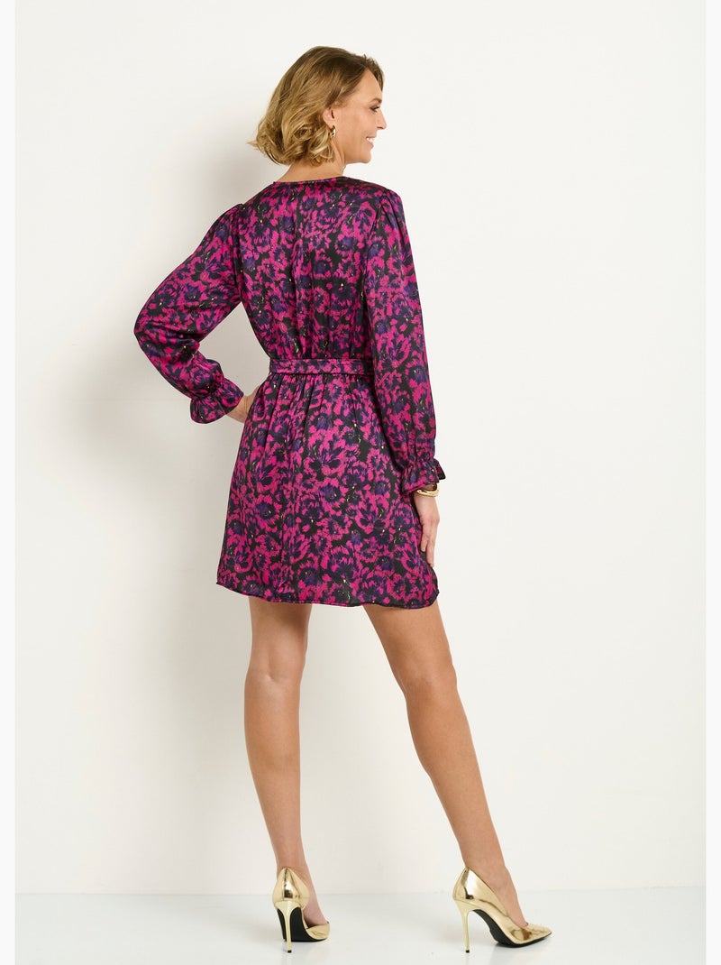 Vestido corto de satén con estampado floral - AFIBEL Rosa fucsia - Kiabi
