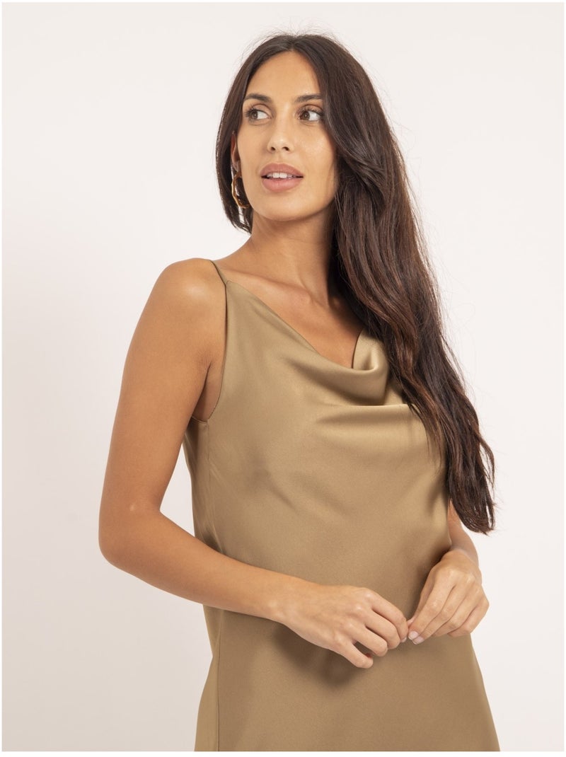 Vestido corto de satén IDALIA Marrón caramelo - Kiabi