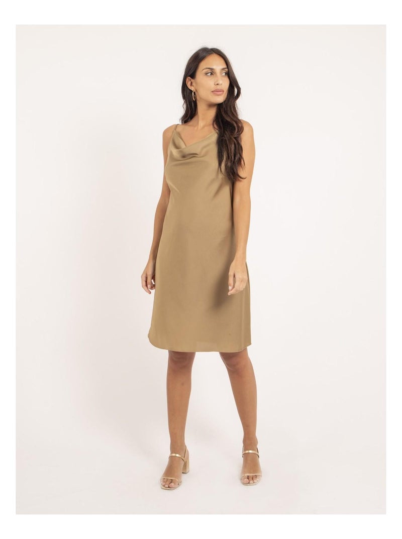 Vestido corto de satén IDALIA Marrón caramelo - Kiabi