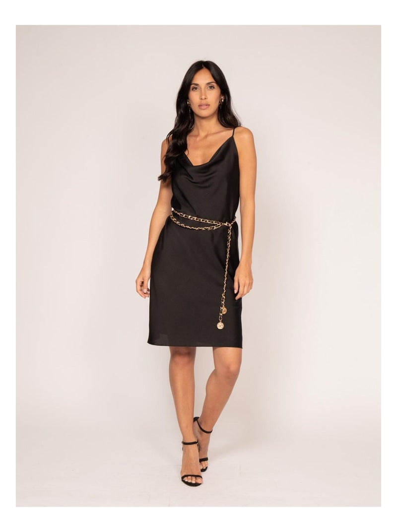 Vestido corto de satén IDALIA Negro - Kiabi
