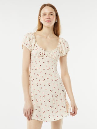 Vestido corto de tejido gofrado de manga corta