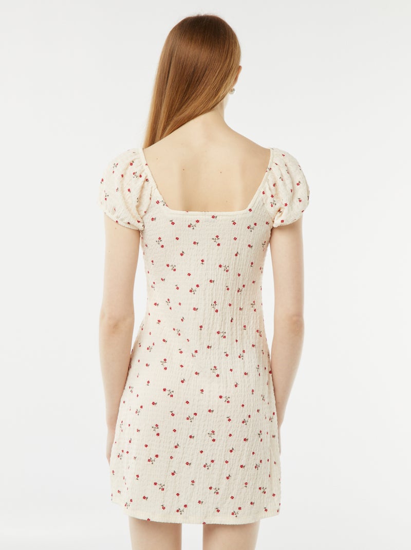 Vestido corto de tejido gofrado de manga corta BEIGE - Kiabi