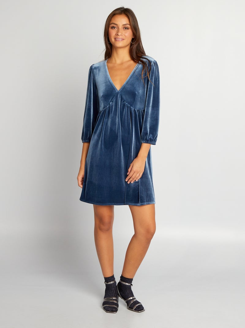 Vestido corto de terciopelo azul oscuro - Kiabi