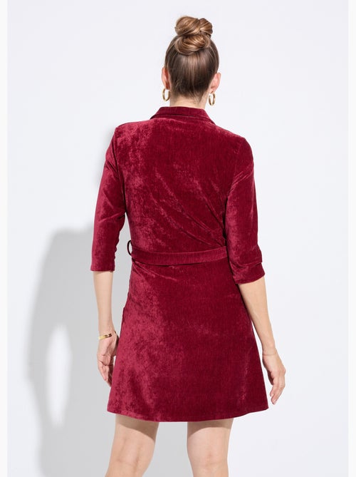 Vestido corto de terciopelo con escote en pico y cinturón - afibel - Kiabi