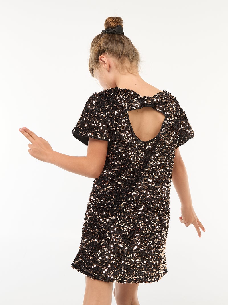 Vestido corto de terciopelo con lentejuelas Amarillo - Kiabi
