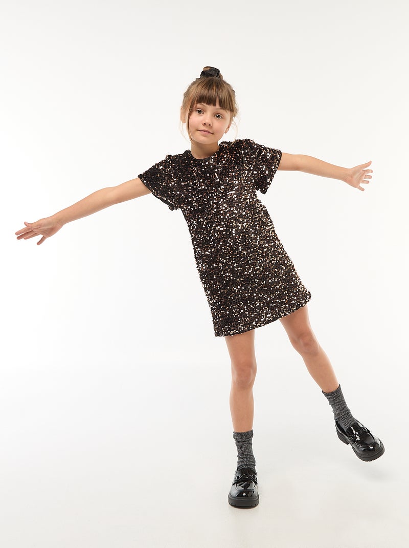 Vestido corto de terciopelo con lentejuelas Amarillo - Kiabi