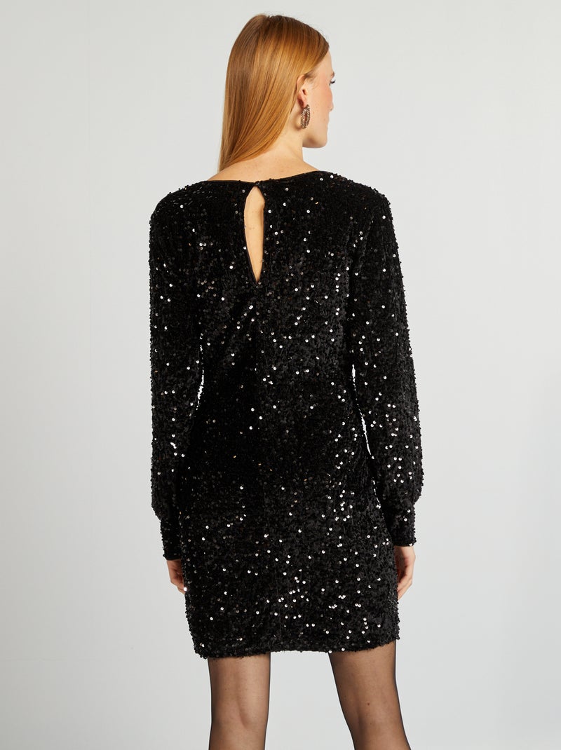Vestido corto de terciopelo con lentejuelas negro - Kiabi