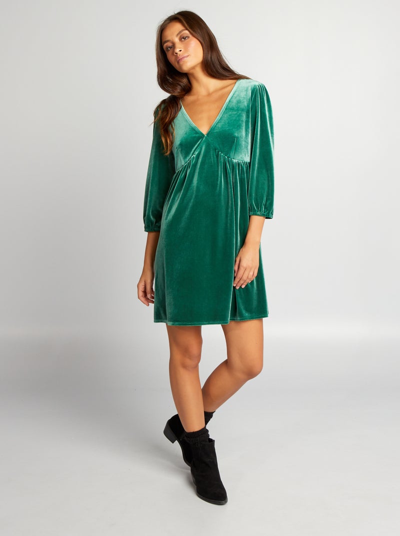 Vestido corto de terciopelo Verde - Kiabi