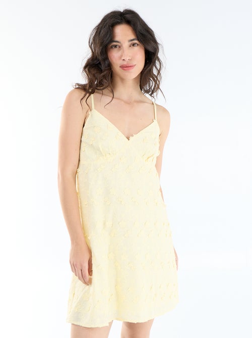 Vestido corto de tirantes finos con bordados all-over - Kiabi