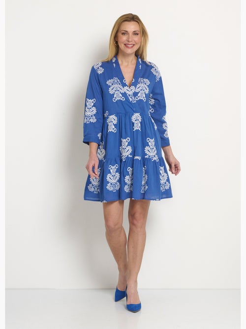 Vestido corto de volantes y bordado. - Afibel - Kiabi Vestido corto de volantes y bordado. - Afibel - Kiabi