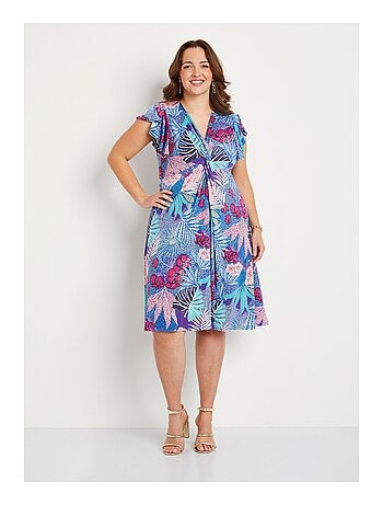 Vestido corto de vuelo con escote en pico drapeado - Afibel