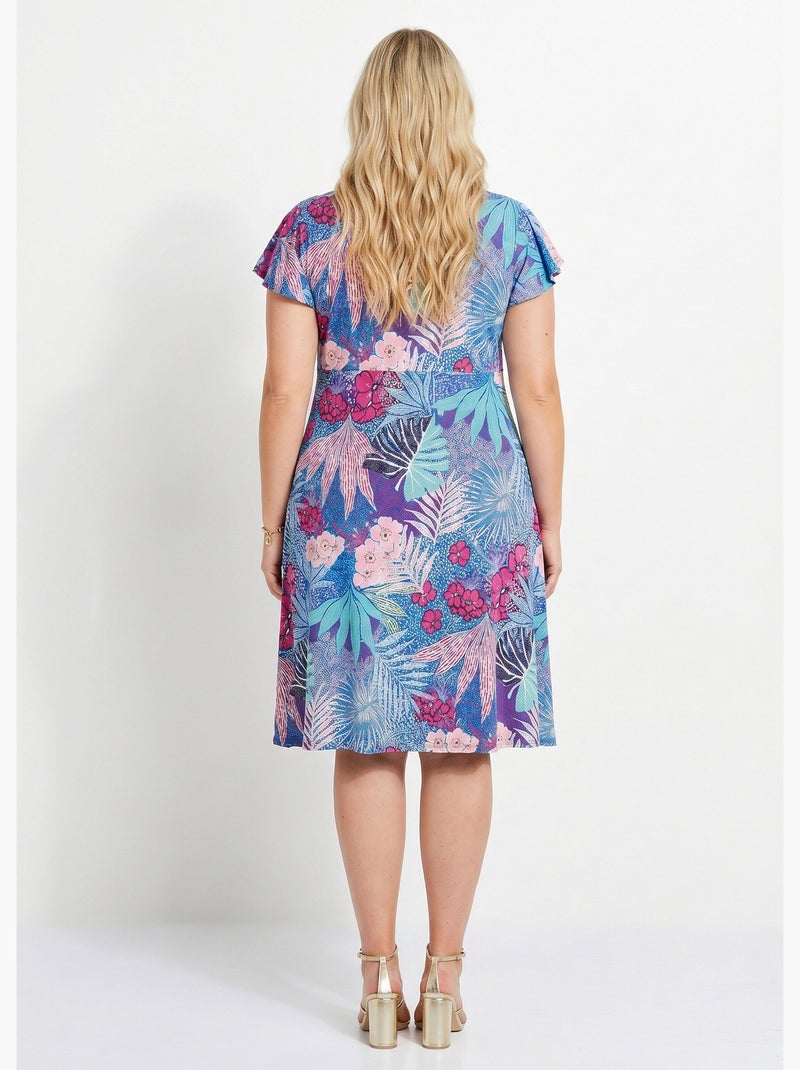 Vestido corto de vuelo con escote en pico drapeado - Afibel Azul Rosa - Kiabi
