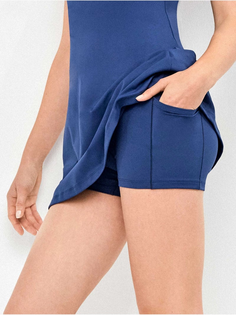 Vestido corto deportivo en tejido moldeador con short interior Azul marino - Kiabi