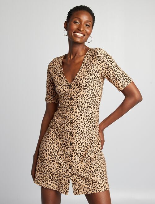 Vestido corto elástico de leopardo - Kiabi