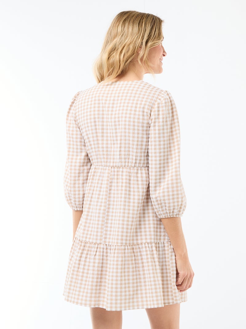 Vestido corto escalonado de cuadros Beige - Kiabi