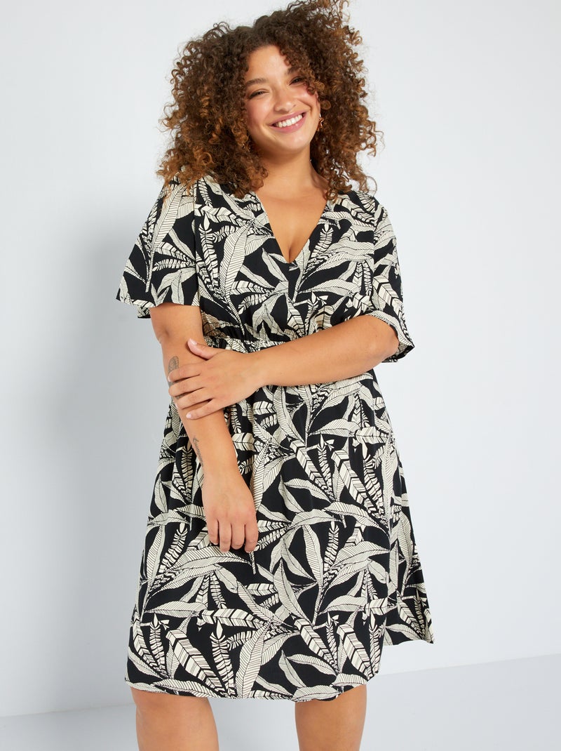 Vestido corto escote de pico NEGRO - Kiabi