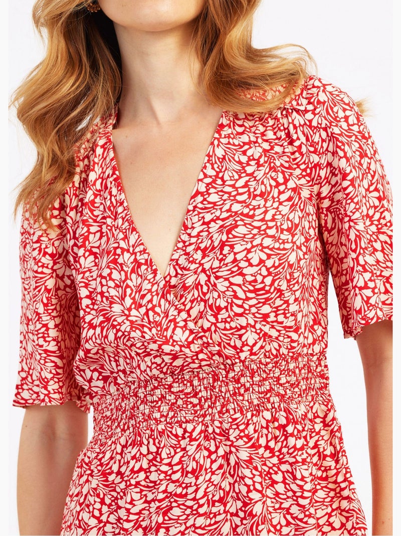 Vestido corto estampado con cintura elástica - AFIBEL Rojo - Kiabi