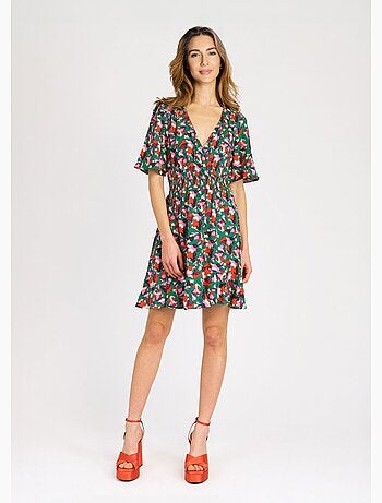 Vestido corto estampado con cintura elástica - AFIBEL