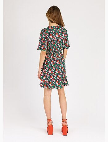 Vestido corto estampado con cintura elástica - AFIBEL