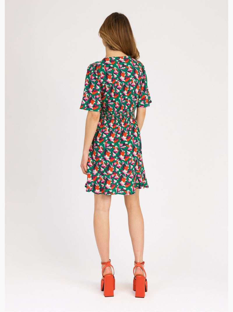 Vestido corto estampado con cintura elástica - AFIBEL Verde - Kiabi