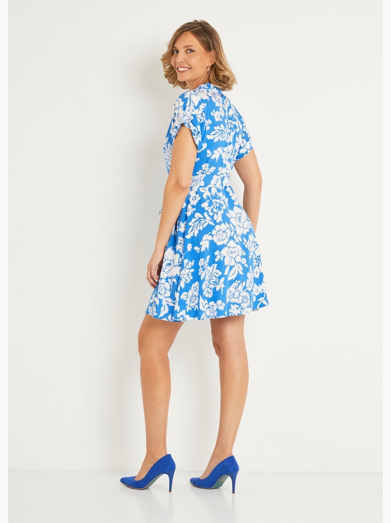 Vestido corto estampado con cuello sastre - AFIBEL Azul Blanco - Kiabi