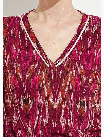 Vestido corto estampado con escote en pico y manga larga - Afibel